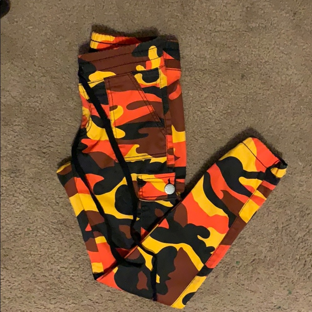 Orange and black camo cargo pants. NWOT